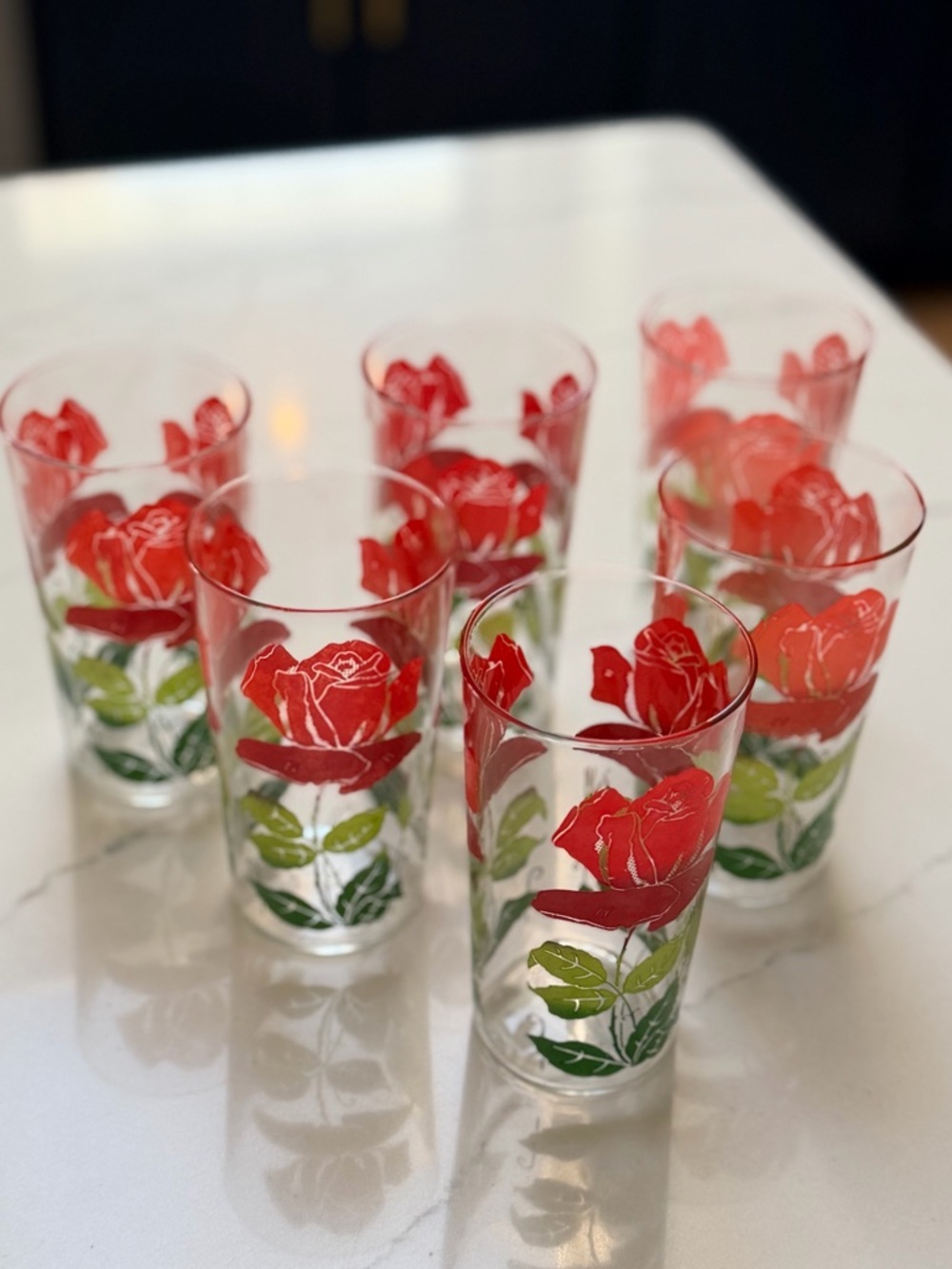 Anchor Hocking Vintage Red Rose Glass Tumbler Set - 6 Clear Floral Tumblers